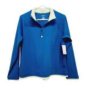 Tek Gear Womens Blue Long-Sleeve Workout Pullover 1/4 Zip Contrast Collar Size L